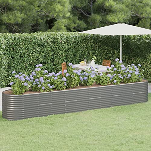 Tidyard Fioriera da Giardino,Vasi,Vaso Giardino,Fioriera da Esterno Grande,Vaso per Orto Rialzato,Letto Rialzato da Giardino,Fioriera in Metallo Acciaio Verniciato a Polvere 440x80x68 cm Grigio