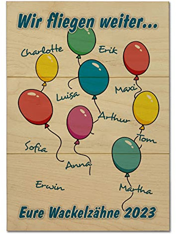 Kita Abschiedsgeschenk Holztafel | Luftballons | mit Namen & Wunschtext Wanddekoration Geschenk Dankeschön Erzieher Kindergarten Lehrer Tagesmutter Danke für die schöne Zeit (Klein 20 x 28,5 cm)