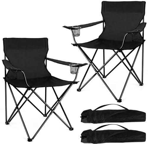 Joyfair Camping Chairs for Lawn & Beach, Large for Adults, Black