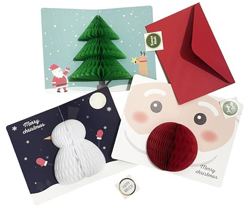 Pop Up Karte Weihnachten 3pcs - 3D Weihnachtskarte mit Weihnachtsbaum, für Kinder, Frauen und Männer - Handgemachte Popup Weihnachtsgrußkarte für Freundin, Mutter oder Oma