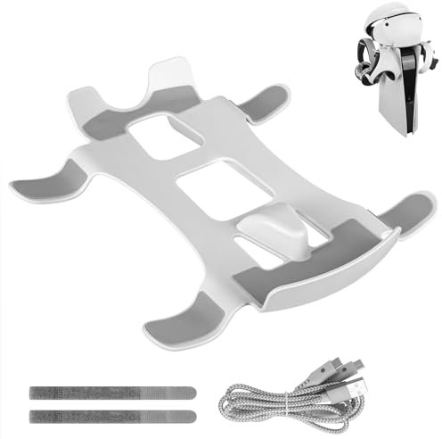 Geekria Storage Stand Compatible With PlayStation 5, PSVR2, VR Headset and Controller Hanger, Settled on PS5 Console, With 2-in-1 Charging Cable, Multi-Functional Bracket Hook (White)