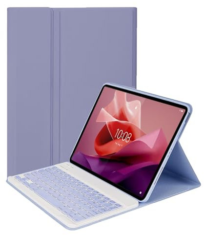 YGoal Teclado Funda para Lenovo Tab P12, [QWERTY Inglés Layout] Slim PU Cuero Funda con Desmontable Wireless Teclado para Lenovo Tab P12 12.7, Púrpura