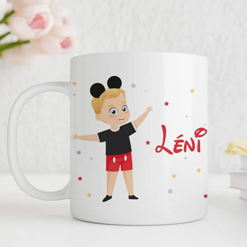 Triangle Déco Tazza per bambini personalizzata con nome e ritratto Minnie Topolino in ceramica Tazza per bambini colazione ragazza personalizzabile Regalo originale (Topolino Ragazzo)