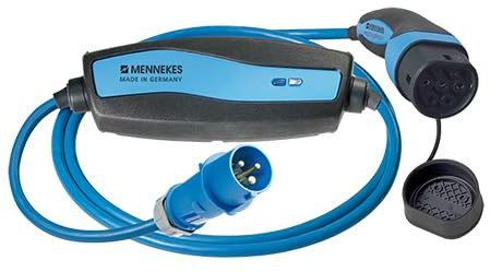 Mennekes E-Auto Not-Ladekabel 8 m VDE, Mode 2 Typ 2 16 A | mobiles Ladekabel, für Hybrid und Elektro-PKW, mit 3,7 kW SCHUKO-Anschluss an Haushalts-Steckdose