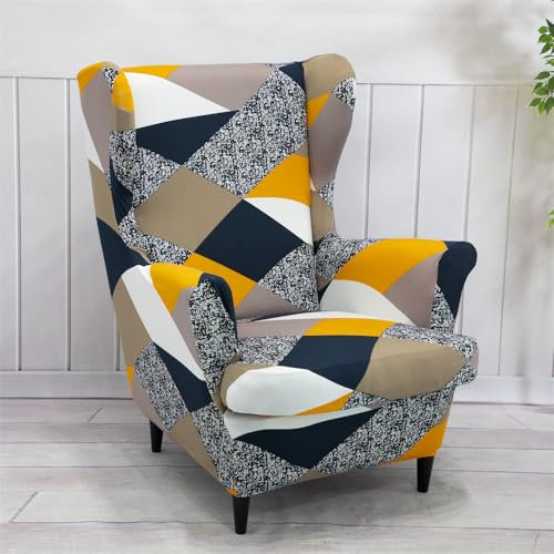 Hixingo 2-Teilig Ohrensessel Überzug, Modedruck Sesselbezüge, Abnehmbar Polyester Ohrensessel Bezug, für Wohnzimmer Schlafzimmer Hotel Sesselschoner (Mehrfarbig)