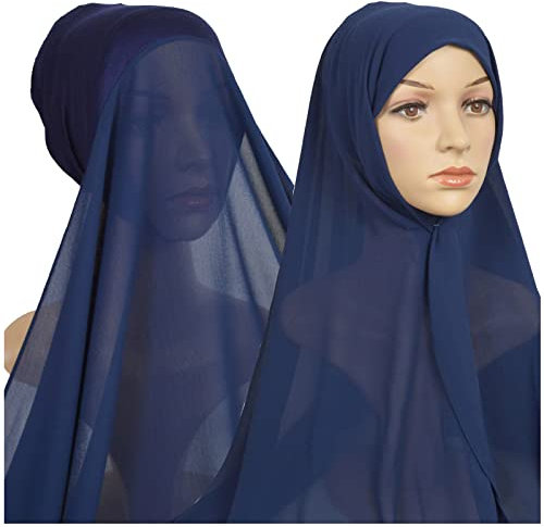 Hijab Kopftuch für Damen Muslimische Frauen Schal Kopfbedeckung Hidschab Islamische Gesichtsschleier Turban Chemo Kappe Bandana Haartuch Mützen Bandage Cap Muslim Hijab Stirnband (Navy, One Size)