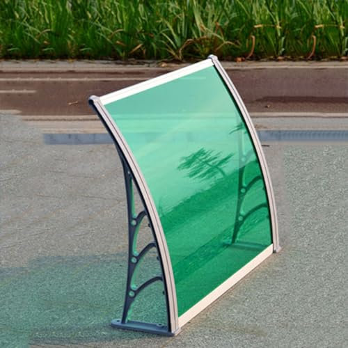 Türdach Überdachung Pultvordach Markise Fenster Silber Kunststoffhalterung und grün Platte Polycarbonat,Pavillion Türvordach Regenschutz Beständiger Eingangstür Garage Balkon (150×310cm)