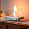 JSMY Rectangular Tabletop Fire Bowl Pot with Two-Sided Glass 35cm Length Portable Clean Burning Bio Ethanol Ventless Fireplace for Indoor Outdoor Patio Parties Events（White)