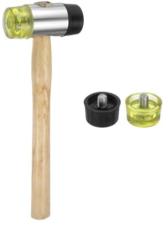 sourcing map Double Head Hammer 45mm/1.8 Diameter Plastic & Polyurethane Double-Faced Soft Hammer with 2 Replacement Heads Wooden Handle for Wood Flooring Installation, Black Yellow