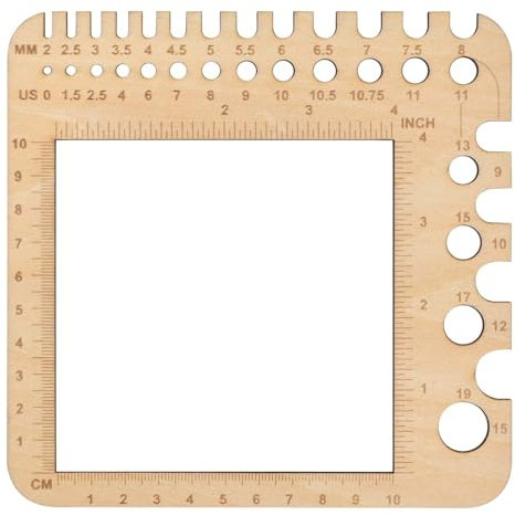 DEARBAG Knitting Needle Gauge Nadelmaß für Häkelnadeln Stricknadelmaß Knitting Strickwerkzeug Nadellehre Stricknadel-Lineal Ruler Holz Messgerät 2-15mm zur Messung des Strickgrades Garnstärke 15x15cm