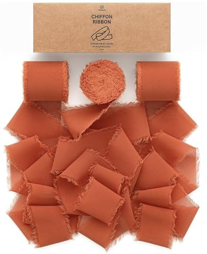 Vitalizart Schleifenband Terrakotta, 3,8 cm x 19,2 m Geschenkband Breit Hochzeit Chiffonband Stoffband, Bänder-Set für Hochzeitseinladungen, Brautsträuße, Geschenke, Verpackungen, DIY-Kunsthandwerk