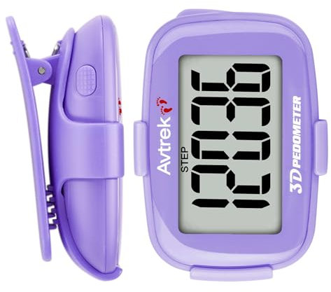 AVTREK Podomètre 3D avec clip et cordon - Mini podomètre pour la marche - Sans application, pas de téléphone portable - Rétroéclairage LED - Compteur de pas précis pour femmes, hommes et personnes