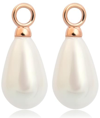 Nobel SCHMUCK Rosegold Charm Anhänger Perle Weiß 925 Sterling Silber für Creole 2 Stück Träne Tropfen