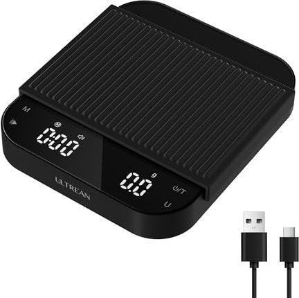 Ultrean Kaffeewaage mit Timer, wiederaufladbare Küchenwaage für Espresso und Pour-Over Kaffee, 3 kg/0,1g hochpräzise Espresso waage mit digitaler LED, Touch-Sensor, 6 Einheiten (schwarz)