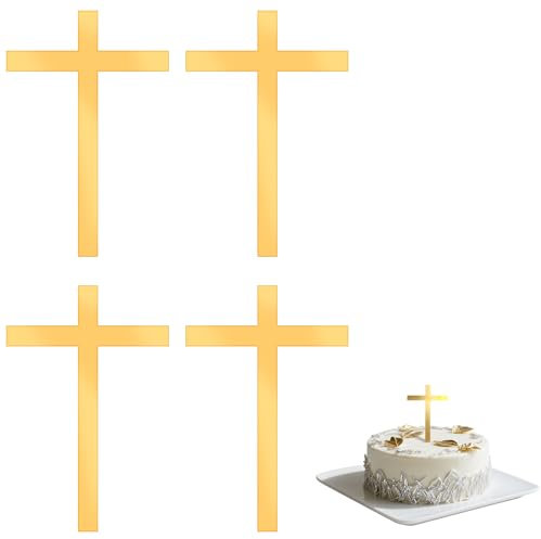 4 Stück Kreuz Kommunion Kuchen Konfirmation Tortendeko, Perfekt für Kommunion Feiern Geburtstag und Hochzeiten kreative Kuchen Deko für Taufen und besondere Anlässe festliche Kuchen Dekoration