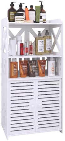 HUOLE Armoire d Angle avec Porte et Étagčres, Support pour Papier de Toilette étagčre réglable, Meuble de Salle de Bain, Armoire de Salle de Bain Colonne,40 * 25 * 90cm-Blanc
