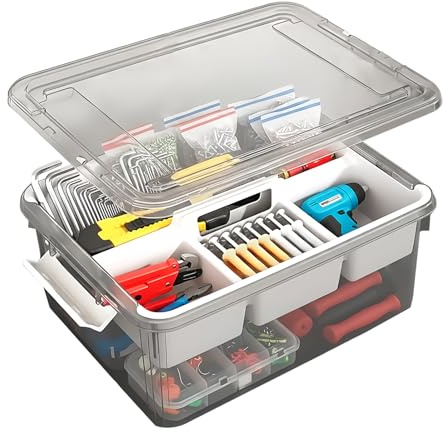 Ecofocet 16L Estuche Plastico, Caja Medicamentos Organizador, Caja de Almacenamiento Multiusos, Portátil 2 Capas con Compartimento Extraíble, Organizador Gran Capacidad para Herramientas