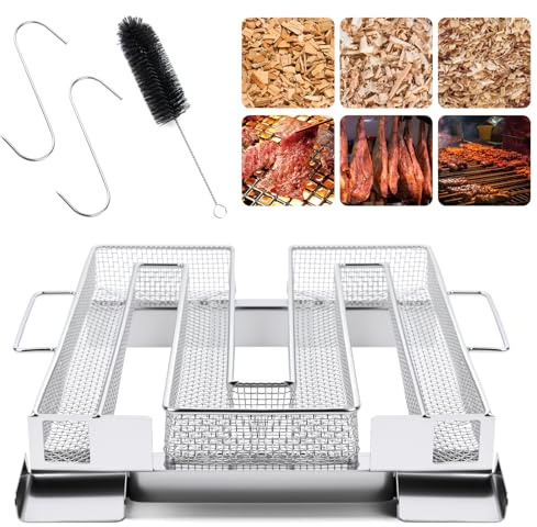 BAIWANT Kaltrauchgenerator, Kaltrauch Kaltraucherzeuger Edelstahl für Räucherofen, Kugelgrill, Smoker & BBQ 1 Bürste + 2 Haken Perfekt für Lachssteak, Wurst und Käse Räuchern (Quadrat)