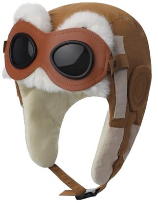 Kinder Pilotenmütze Trappermütze, Wintermütze mit Brille & Ohrenschutz | Fleecefutter Fliegermütze, Pilotenhut für Jungen und Mädchen, Kostümzubehör für Karneval und Winterausflüge