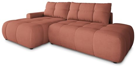 Masseno Ecksofa FLUMA CL L-S mit Schlaffunktion L-Form, Modern Sofa mit Bettkasten, Wohnzimmersofa, Couch, Soffa, Bettsofa, Couchgarnitur - Koralle, Castel 55