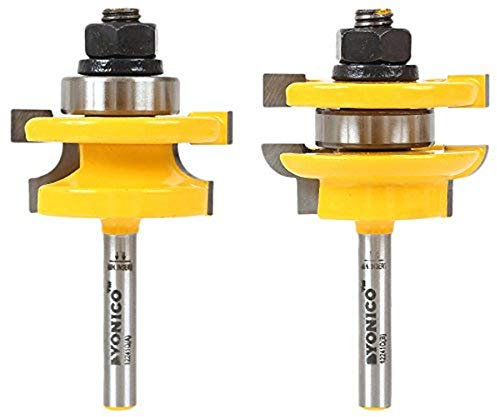 Yonico 12241q Round Over 2 Bit Rail and Stile Router Bit Set 1/4-Inch Shank