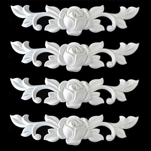 Ornament für Stuckleisten Deckenleisten Kunststoff unlackiert, weiß - Moderne Ornamente in verschiedenen Motiven (4er Set, Style 2, 17x4x1cm)