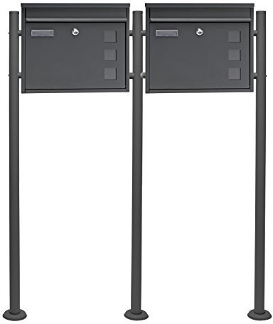 Wiltec 2er Set Briefkasten V12 Anthrazit 1000 x 150 x 1200 mm, Wandbriefkasten mit Schloss, Sichtfenstern, Namensschild, Ständer, Postkasten aus Stahl galvanisiert