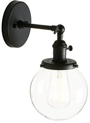 Pathson Réglable Applique Verre Boule Abat-jour Lampe Rétro Industrial Applique Murale Rétro Eclairage Noir