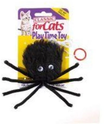 Paws Product Classic Cat Kitten Black Furry Spider with Catnip Toy on Elastic String