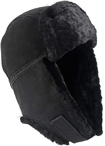 Harrys-Collection Damen Herren Pilotmütze Fliegermütze aus feinstem Merino Lammfell 3 Farben, Kopfgröße:XL, Farben:schwarz