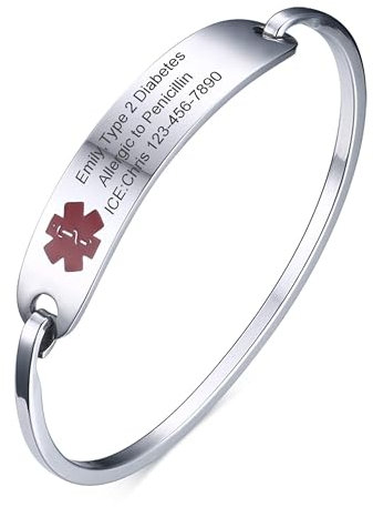 XUANPAI Personalisierte Benutzerdefinierte Durchmesser 65mm Edelstahl Öffnen Armreif Notfall Medical Alert ID Tag Armband Armband