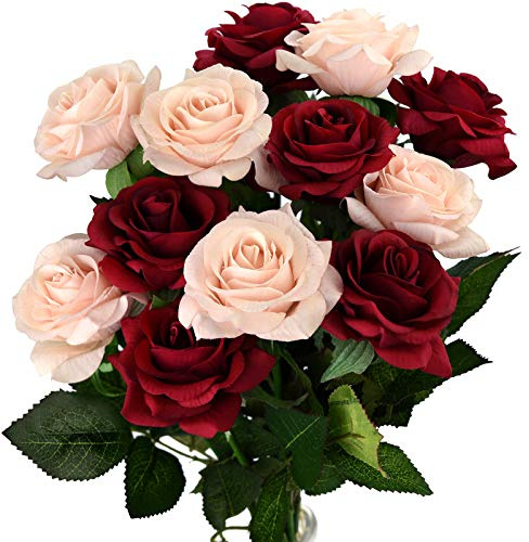 FiveSeasonStuff Real Touch Roses Artificial Flower 12 Stems Silk Roses ‘Petals Feel and Look like Fresh Roses' Bouquet of Flowers Floral Arrangements (#24 Pretty Charming Mix)