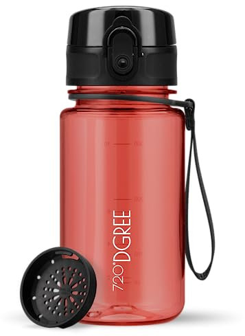 720°DGREE Kinder Trinkflasche 350ml “uberBottle“ crystalClear +Sieb - BPA-Frei, Auslaufsicher - Für Schule, Kindergarten, Mädchen & Jungs ab 3 Jahre - Kleine Wasserflasche - Leicht, Stoßfest