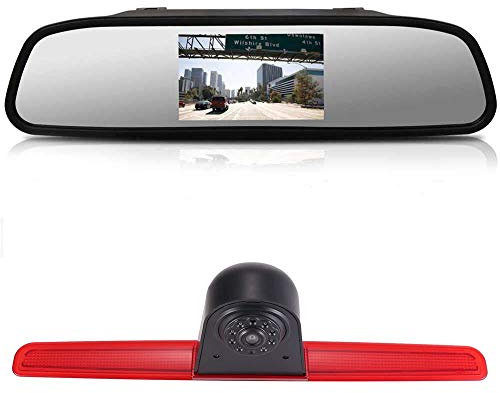 Wasserdicht Einparkkamera Einparkhilfe Farbkamera Bremsleuchte Kamera Bremslicht Rückfahrkamera+ 4.3 LCD Spiegelmonitor Ersatz für VW T5 Bus Transporter Caravelle 2003-2015 Bj