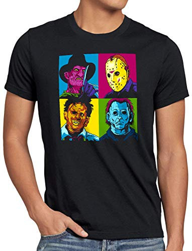 style3 Pop Art Horror T-Shirt da Uomo Freddy Jason Michael Leatherface Warhol, Dimensione:M, Colore:Nero