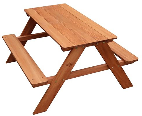 Sunny Dave Table Pique Nique en Bois, Marron | Table de Pique Nique Enfant pour Le Jardin, Table Picnic, Table Picnic Bois - 89 x 89 x 50,5 cm