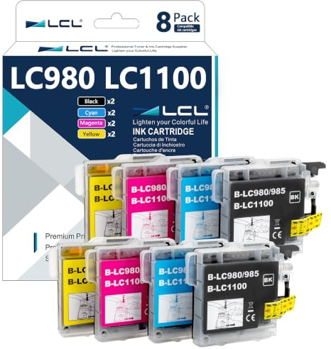 LCL Kompatibel LC980 LC1100 LC1100BK LC1100C LC1100M LC1100CY 8-Stücke | Ersatz für Brother DCP-J140W 145C 165C 185C 195C 197 197C DCP373CW 365CN 375CW 385C 390CN DCP-377CW