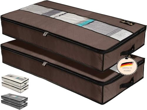 LACAZO NEU Unterbettkommode 2er Set- Unterbett Aufbewahrungstasche - wasserdichte Unterbett Aufbewahrung aus Stoff - Clothes Storage Bag - Verstauen und Aufbewahren von Bettwäsche und Kleidung (BRAUN)