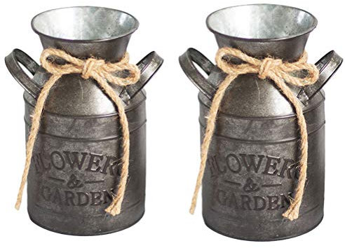 BESTonZON Metal Plant Pot Vintage Flower Holder Milk Churn Tall Vase Bucket Planter