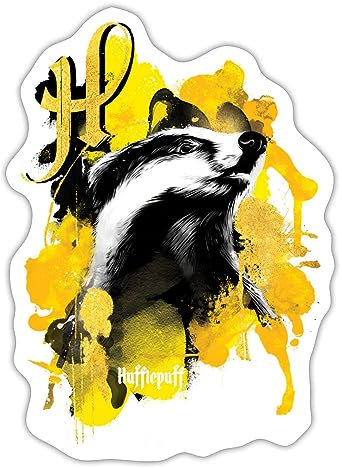 Spreadshirt Harry Potter Haus Hufflepuff Dachs Sticker, max. 10 x 10 cm, 10 x 10 cm, Mattweiß