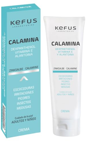 KEFUS Crema Calamina con dexpantenol, alantoina y vitamina B5 - Alivio picaduras mosquitos, insectos y medusas, crema antirozaduras muslos deportistas, Óxido Zinc. Piel Sensible Atópica - 75 gramos