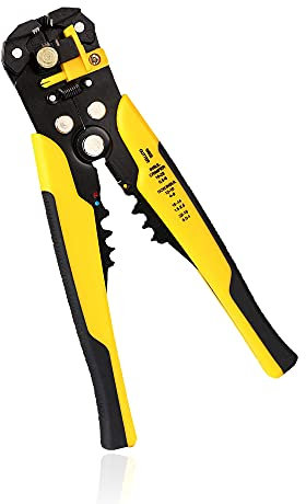 Pinza Spelafili, 3 in 1 Spelafili Automatico, Spellafili/Taglia/Crimpa, Pinza a Crimpare per Capicorda Isolato e Non Isolato, 22-10 AWG / 0,5-6,0mm², Giallo