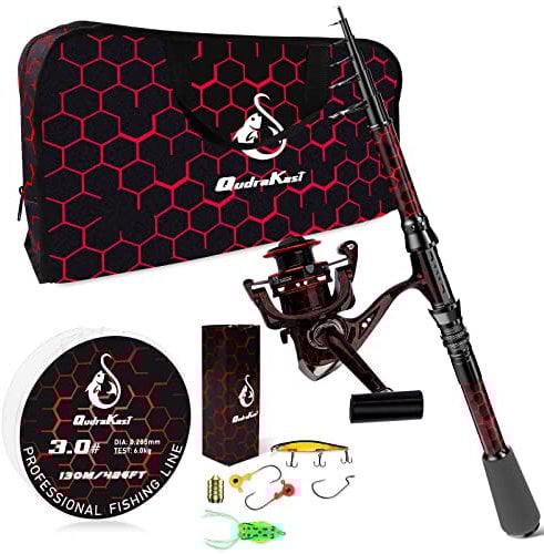 QudraKast Angelsets Angelrute mit Hochpräzise Bearbeitete Komponenten Teleskop-Angeln Stationärrolle Combo Sets mit Angelschnur und Tragetasche/Geschenkbox…