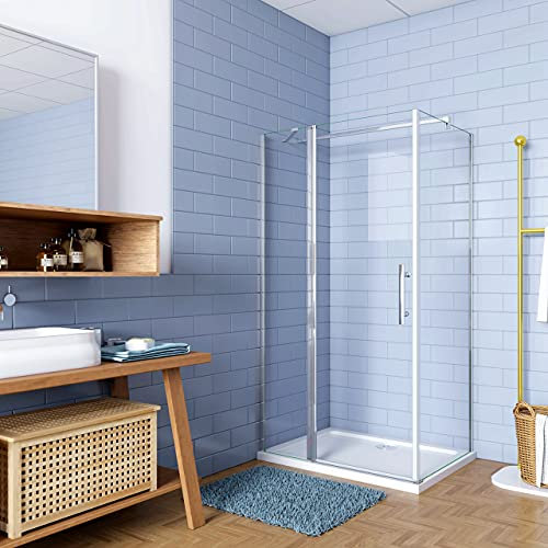 Box Doccia Angolare Porta Battente con Parete Fissa 100x80x195cm in Vetro Temperato 6 mm Anticalcare con 2 Barre Stabilizzatrici Telaio Cromo Lucido