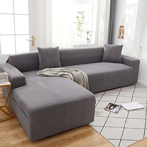 ABUKJM 2 Stück Sofabezüge 3-Sitzer und 3-Sitzer, für Wohnzimmer Sofa überzug l Form, Haustier Kinder sofabezug ecksofa, All Inclusive pflegeleicht, Passend für die meisten Sofas,Hellgrau