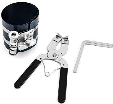 QWORK Car Engine Piston Ring Installer Removal Kit Compressor Tool and Piston Ring Pliers for Adjustable Safety Screws