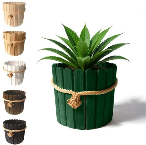 Floranica Runder Blumentopf aus Kieferholz Pflanzentopf Blumenkasten Kräutertopf Behälter für Blumen Kräuter der Pflanzen Dekoration für Haus Garten Für Innen- und Außenbereich 33x30cm Grün