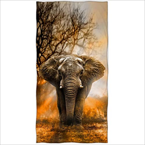 Zomer Strandtuch 70x140cm,Bedrucktes Mikrofaser Badetuch-Afrikanischer Elefant Braun
