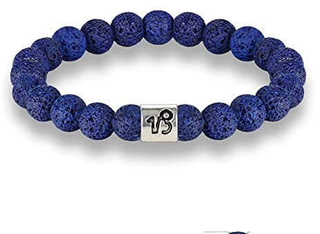 Edelstein Armband,8 Mm Naturstein Schwarze Lava Kristall Armband 12 Sternzeichen Steinbock Stretch Perlen Angst Armband Chakra Energie Edelsteine ​​Perlen Armreif Schmuck Für Männer Frauen Geschenk