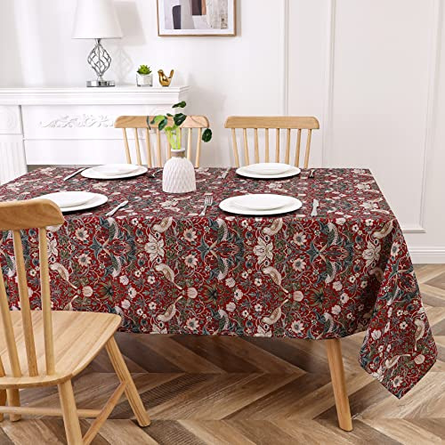 Obal William Morris Tischdecke Original Design Wischen Sie saubere Tischdecke wasserfeste rechteckige Tischtuch Küche Esstisch Dekoration Abdeckung Waschbar, 180 cm x 140 cm (roter Erdbeerdieb)